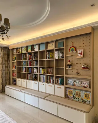 Customized Wood-grain Color Bookshelf for Factory, Used for Storage and Organization in the Library Reading Room,.
