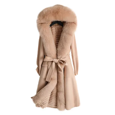 2022 Custom New Trends Ladies Winter Women Coats With Fur Collar Ladies Cashmere Wool Coat Long