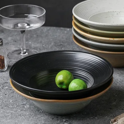 Wholesale Handmade Pottery Deep Soup Bowl Kitchen Restaurant Dinnerware 8 Inch Ceramic Pasta Ramen Bowls Porcelain Dinner Bowl