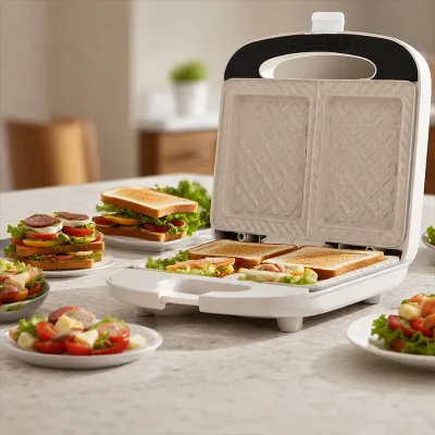 Dual Sided Even Heating Compact Two Slice Electric Sandwich Maker with Nonstick Patterned Plates for Home Kitchens