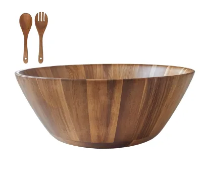 High Quality Brown Acacia Round Wooden Salad Bowl Wood Serving Bowl for Dinning Table and Coffee Table Centerpiece