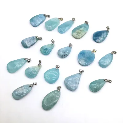 High Quality Natural Crystal Aquamarine Pendant Polish Crystal Craft Blue Aquamarine Jewelry Pendant for Wedding Gift