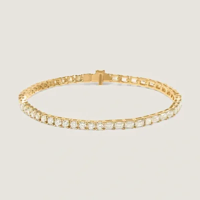Woman S935 Silver Round & Baguette Moissanite Tennis Bracelet Geometric 18k Gold Plated Mixed Shape Tennis Bracelet Fine Jewelry