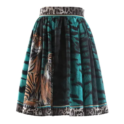 Animal Leopard Print Skirts for Women Sexy High Cut Tiger Pattern Knee-Length Skirt