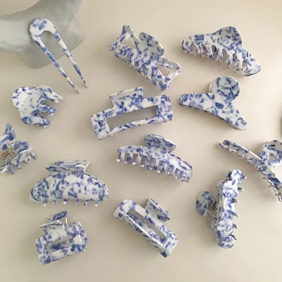 DOWELL Wholesale Custom Celadon Porcelain Set Acetate Hair Clips Girls Acetic Acid Geometry Hair Clip