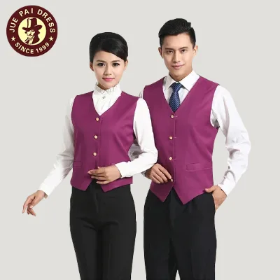Purple Male Vest Waitress Uniform for Restaurant Hotel