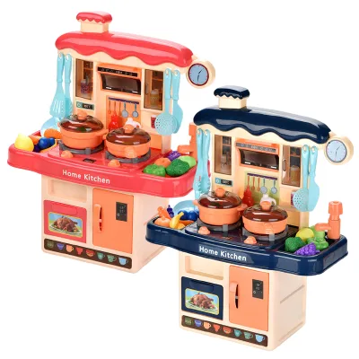 Educational Toddlers ABS Plastic Cooking Kitchen Toy Set with Sound and Light 43cm Dining Table for Boys and Girls