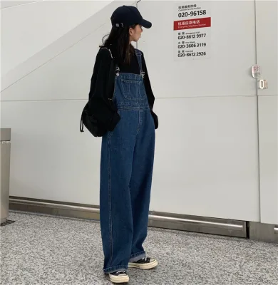 Women's Retro Denim Overalls - 90s Inspired Loose Fit Wide Leg Suspenders Pants (Comfy Stretch Cotton) Y2K Streetwear
