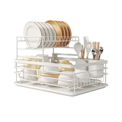 Hot Sale 2-Tier Wall-Mounted Metal Kitchen Storage Rack Lacquer Dish Drying Drainer Sink Organization Pot Storage Counter