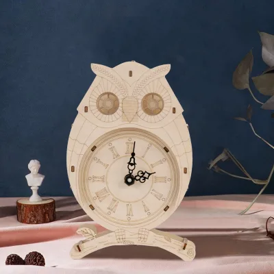 2025 Tiktok Hot Selling Wooden Puzzle 3d Diy Model Kit Toy Owl 3d Puzzle Wooden Clocks for Handmade Toys