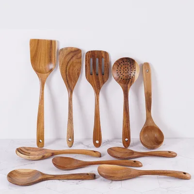 Acacia Wood Kitchen Spatula Set Eco Friendly, Natural Wooden Cooking Utensils with Turner, Non Stick Cookware Safe Wholesale