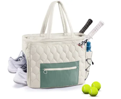 Women's Crossbody Tennis Racket Bag 40-50L Polyester Capacity Zipper Closure Checkered Pattern Portable Outdoor Sports Fashion