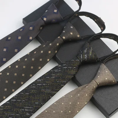 Factory Directly Wholesale 8cm Needles High Quality Luxury Business Ready Made Zipper Necktie Polyester Zipper Tie