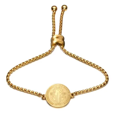 Wholesale Gold Stainless Steel Saint Benedict Bracelet Religious Jewelry Bracelet