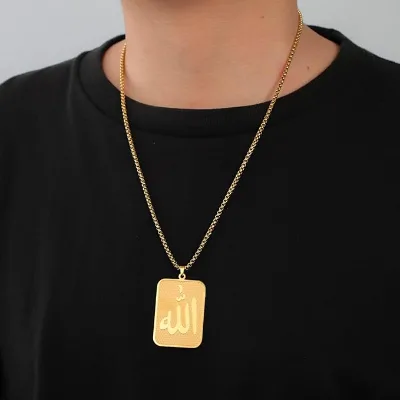 Customized Stainless Steel Islamic Quran Necklace Allah Pendant Gold-Plated Chain Religious Style Fashion Pendant Necklaces