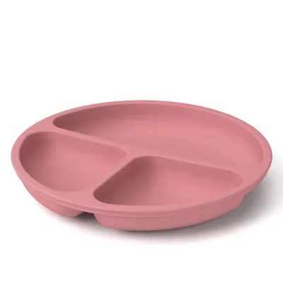 Solid Color Round Non-Slip Toddler Plates 100% Food Grade Silicone Baby Divided Suction Plates Eco-Friendly Baby Tableware