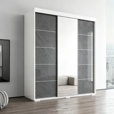 Value Choice Simple Modern Melamine 3 Sliding Door Wardrobe Marble Pattern & Mirror for Condo