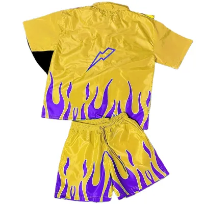 Custom Logo Men Flame Jacket Shorts Windbreaker Sweatsuit Summer Clothing Casual Two Piece Zipper Mens Nylon Tracksuit Set