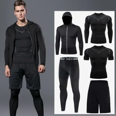 Breathable Quick Drying Fitness Five-piece Tight Sweat Suit Training Sports Running Suit Jogging Wear Set