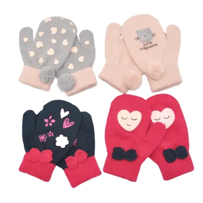 Beautiful Acrylic Wool Knitted Mittens Children Baby Gloves Kids Winter Elastic Magic Gloves
