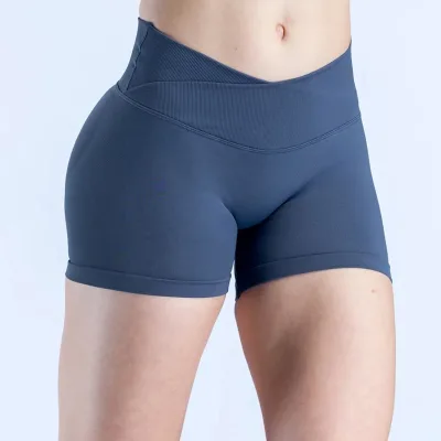 XS-XL Custom Logo Women Seamless Scrunch Shorts Cross Waist Gym Workout Fitness Shorts Private Label