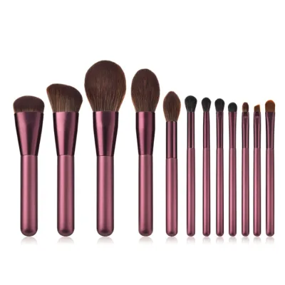 12pcs Purple Brown Wooden Handle Soft Nano Fiber Makeup Brush Set Kit Brush for Makeup Eco-friendly Fiundation Makeup Brush