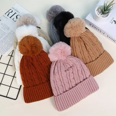 Autumn Winter Knitted Hats Custom Logo Casual Beanie Hat with Pompom High Quality Hot Selling