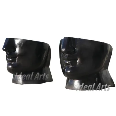 Ideal Arts Modern Large Outdoor Garden Abstract Art Face Stone Bench Sculpture Black Marble Face Statue Chairs
