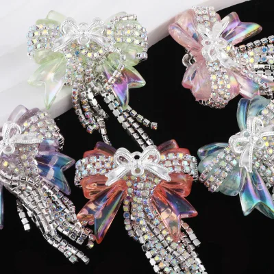 Knot Bow Handmade Beads Rhinestone with Tassel DIY Pen Beads for Chain Accessories