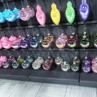 Custom 10-20cm PET PS Plastic Ball Electroplating Rainbow Christmas Color Series Festival Decoration PU Effect Christmas Balls