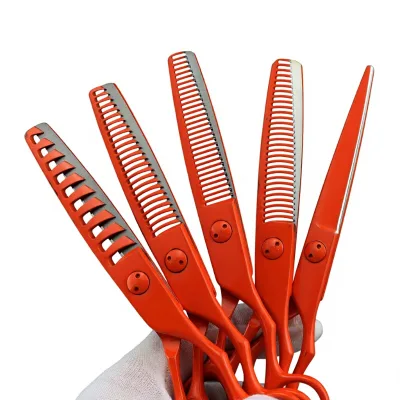 Lacquered Orange Hairdressing Scissors Cutting Shears Thinning Shears Fringe-cutting Serrated Blades Deer-tooth Fish-bone