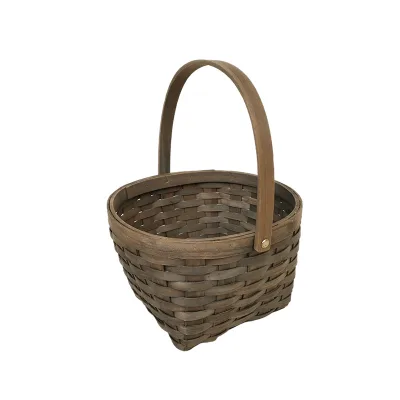 Black Basket 100% Hand-made Rattan Woven Bread Beach Straw Bag With Handles Summer Wood Chip Black Gift Basket