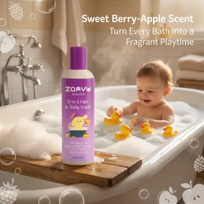 Private Label Kid Hair Body Wash Herbal Moisturizing Tear-Free Blackberry Apple 250ml Gentle Cleansing Shower Gel 3-Year Shelf