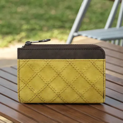 2025 New Men's Fashion Casual Colour Block PU Leather Coin Purse with Zip Coin Pocket and Card Holder