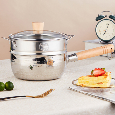 Premium Japanese Style 304 Stainless Steel Yukihira Saucepan with Wooden Handle and Lid for Milk Soup and Noodles