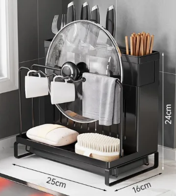 Kitchen Drainer Rack Black Silver Anti Rust Stainless Steel Kitchen Chopping Board Countertop Metal Knife Holder