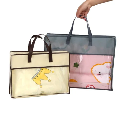Wholesale Transparent Zipper Quilt Bed Sheet PVC Packaging Pillow Bag for Blanket Non-woven Pillow Bag With Handle