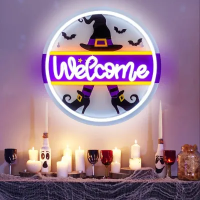 Halloween Neon Sign Magic Hat Neon Signs for Wall Decor with Remote Control LED Light for Party Living Room