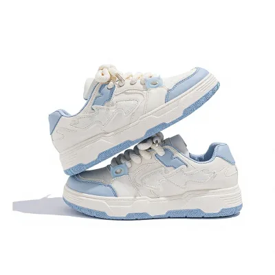 Retro Platform Sneakers Men Cream Blue Lace up Casual Board Shoes Anti Slip Lightweight Breathable Custom Logo OEM