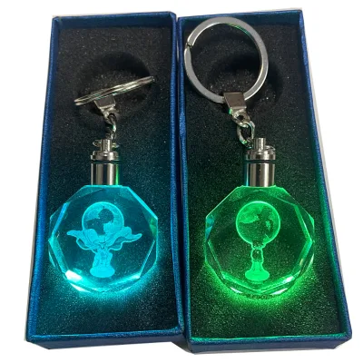 Beautiful Crystal Glass Carabiner Keychain with Inner Laser Engraving Customized Images Silver Metal-Baby Christening Gift