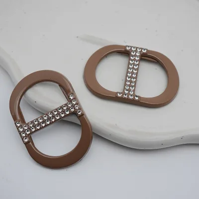 Brown Horizontal Oval Ladies Shoe Buckle Diamond-Encrusted Detachable Sustainable Zinc Alloy Buckle Direct From Factory Outlet