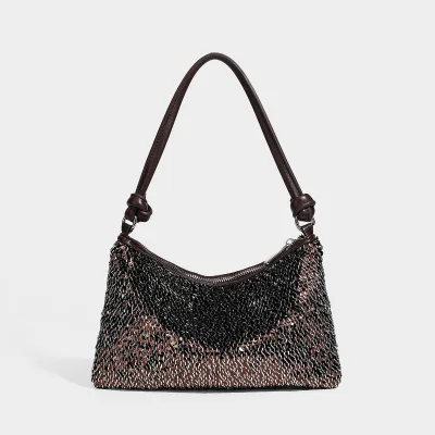 Luxury Full Handmade Beaded Sequin Underarm Bag New Fashion Hobo Bag Shiny Evening Armpit Bag Glitter Nightclubs Shoulder Bag