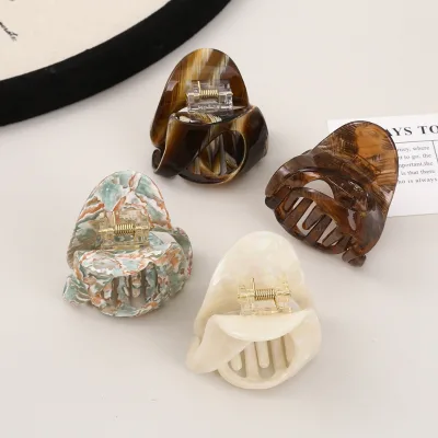 Extra Fashion Eco-Friendly French Style Pumpkin Shape Mini Size 5.5cm Ponytail Half Acetate Handmade Durable Hair Claw Daily