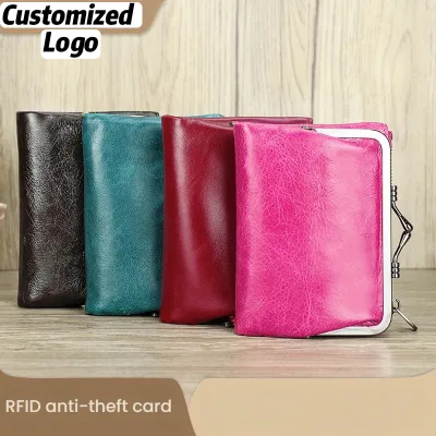 RFID Anti-Theft Genuine Leather Wallet High Quality Vintage Porte Monnaie Femme Multi-Card Slot Coin Purse