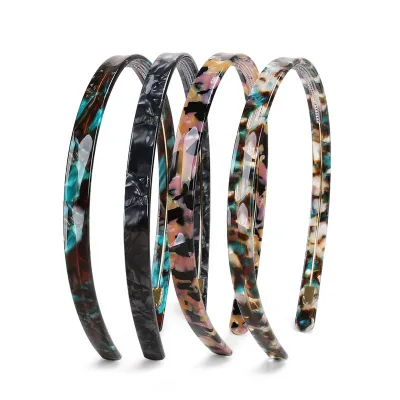 Ziming 1CM Vintage Cracked Shell Color Acetate Anti Slip Teeth Headband Leopard Tortoise Narrow