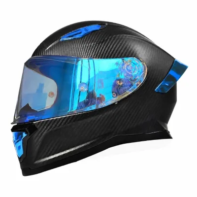 Wholesale Custom Iridescent Laser Mirror Visor Red Gold Blue Color Options Forged Carbon Fiber Full Face Motorcycle Helmets
