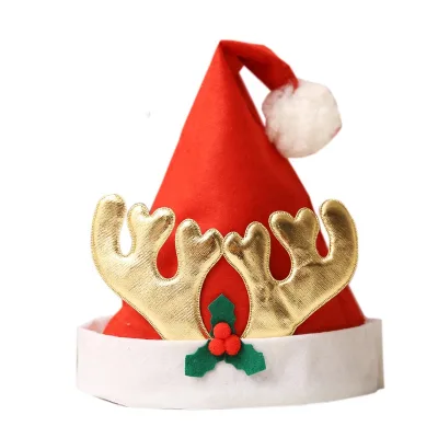 Red Christmas Santa Hat With 3D Decor Xmas Holiday Party Costume Hat for Adult