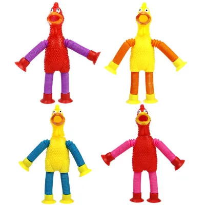 Pop Tubes Sensory Fidget Suction Cup Pop Tube Screaming Chicken Toys Squeeze Toys for Kids Multicolor LED Light up Toys