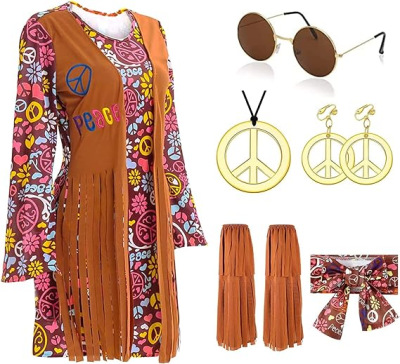 Fancy Dress Women Disco Fancy Dress Costume Women Outfits Hippie Costume Accessories Hippie Clothes 60s 70s Hippy Fancy Sets