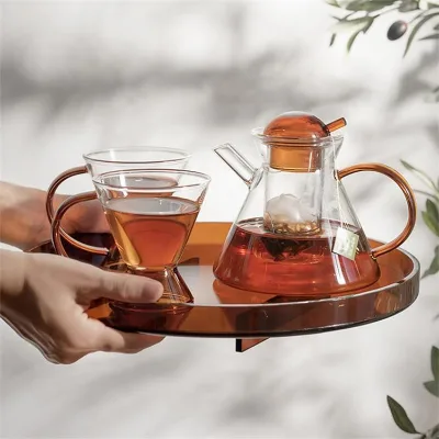 High Quality Modern Designed Clear Glass Teapot with 2 Cups or 4 Cups Set